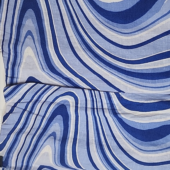 Zara Blue White High Waist Flare Slit Leg Pants Groovy Disco Linen - Picture 2 of 12